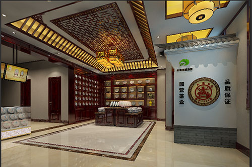 长海古朴典雅的中式茶叶店大堂设计效果图