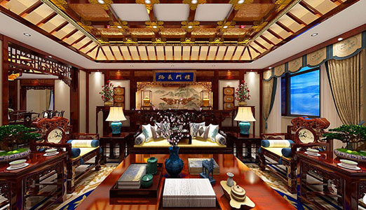 长海书香气息浓厚的中式别墅装修设计效果图